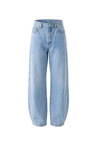 Sami Mid Rise Barrel Denim Jeans Washed Blue