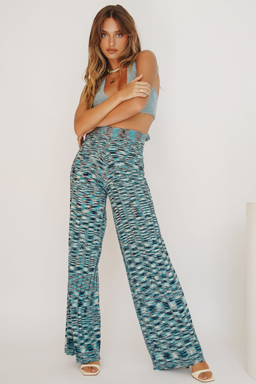 California Cool Ribbed Knit Flares Blue