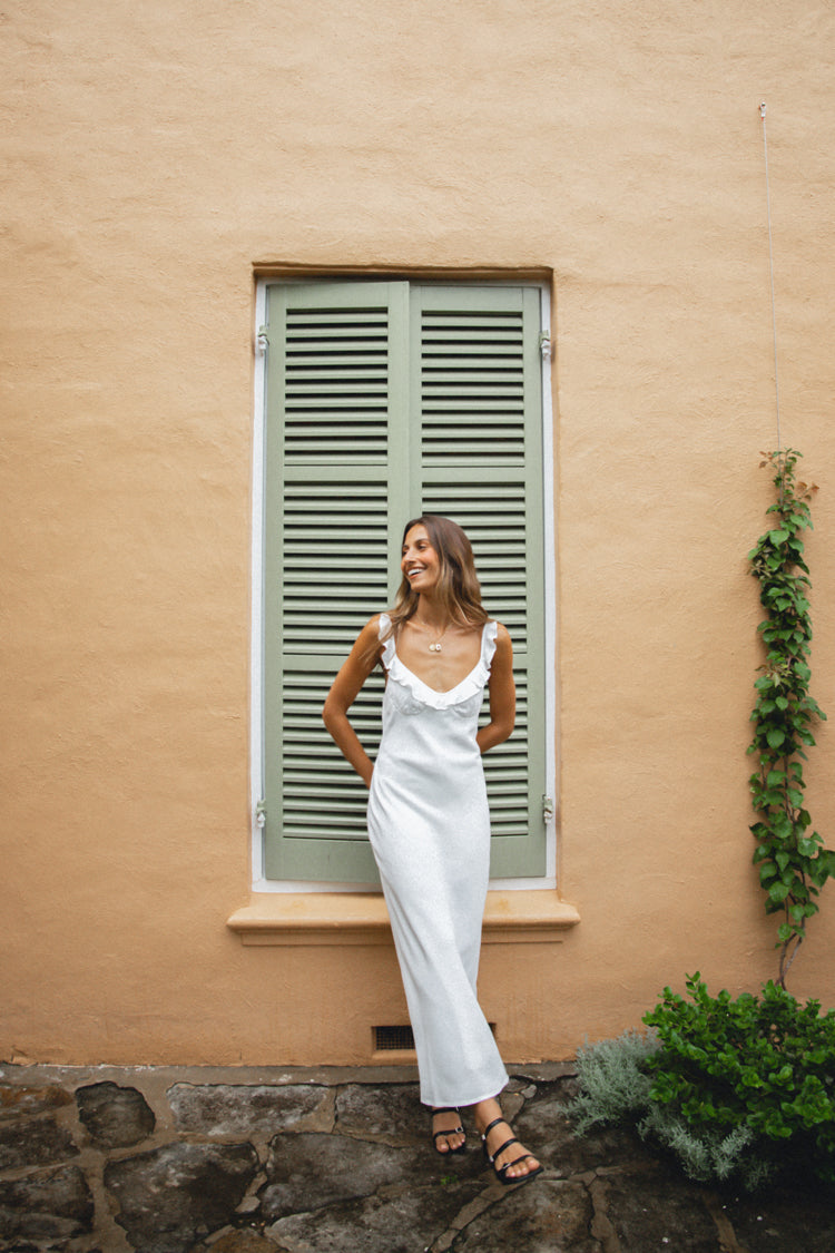 VRG GRL Rosalia Bias Cut Midi Dress // White