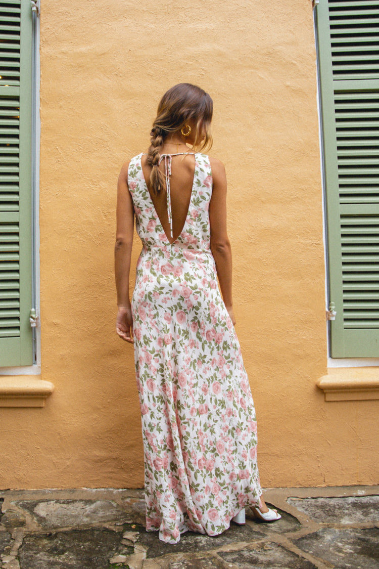Postcards From Italy Bias Cut Maxi Dress Rose VRG GRL